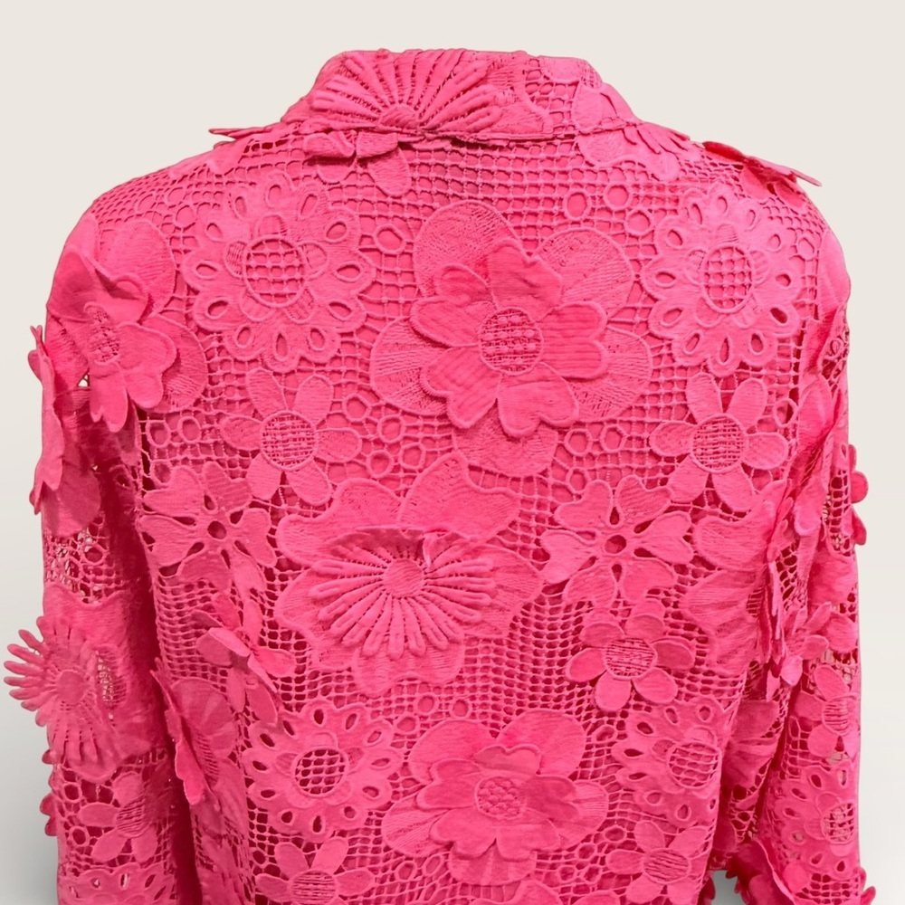 J.Marie Seraphina Pink Floral 3D Lace 3/4 Sleeve Kaftan Shift Short Dress NWT - Picture 8 of 12